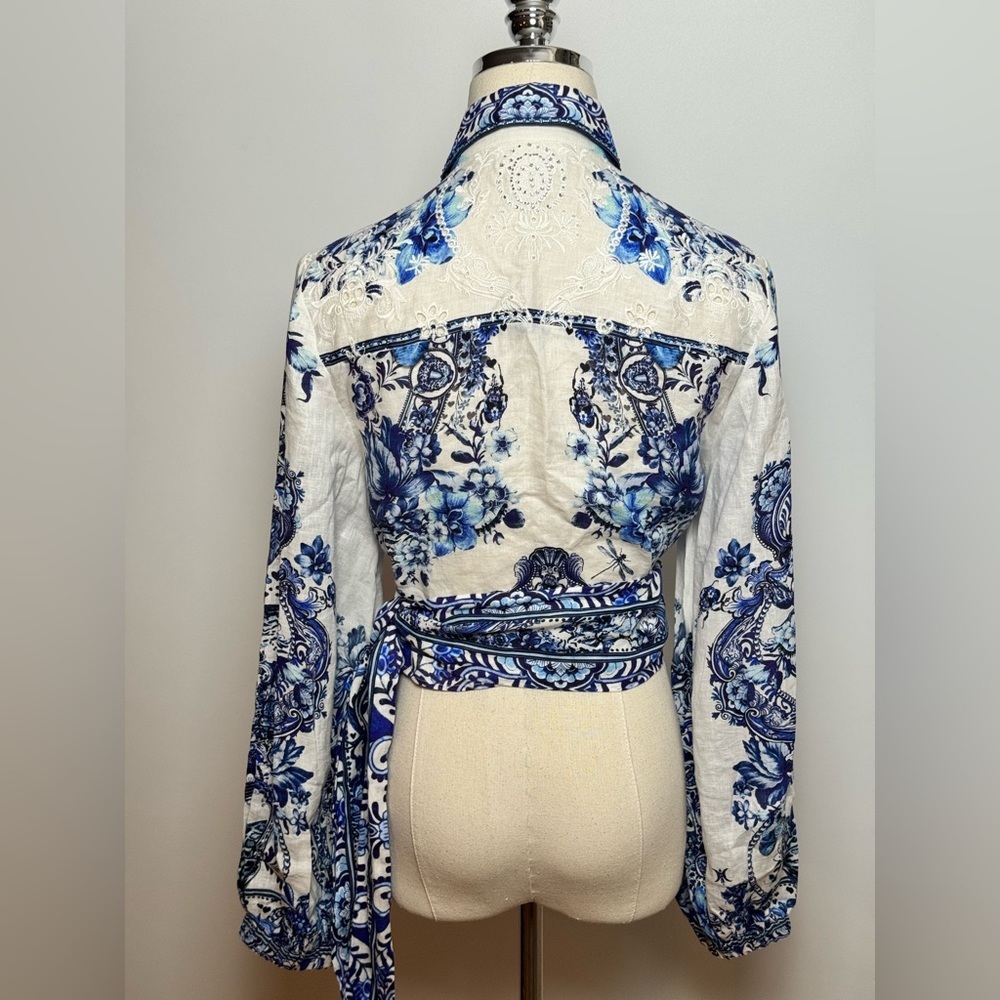 Camilla Cropped Wrap Shirt With Borderie Yoke Size XS - Picture 9 of 13